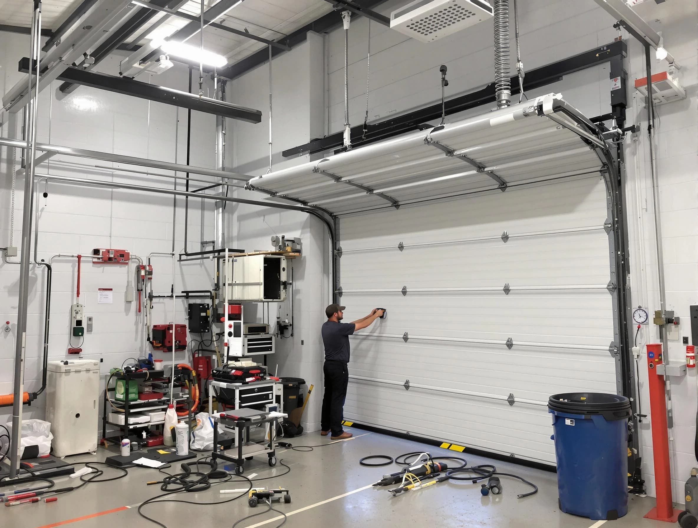 Farmington Garage Door Repair certified technician performing commercial door repair at a Farmington business facility