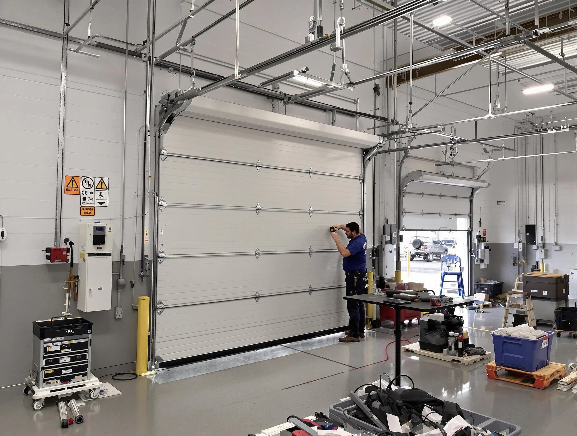 Commercial garage door repair being performed by Farmington Garage Door Repair expert in Farmington