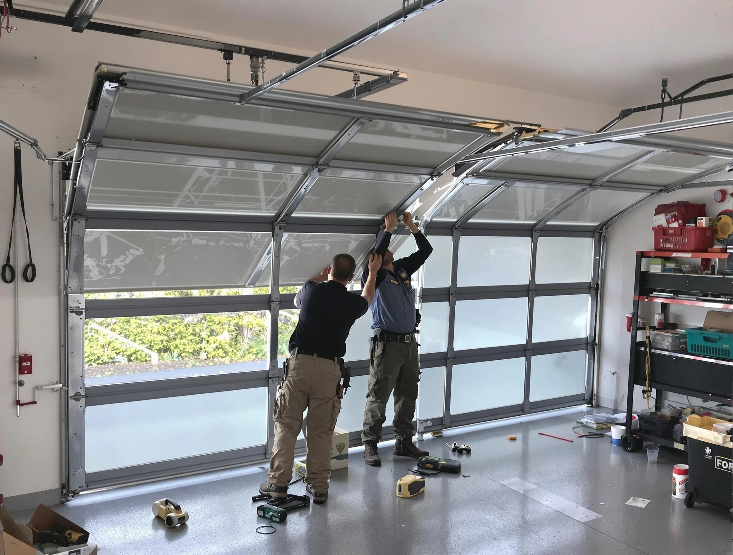 Farmington Garage Door Repair expert performing precise panel replacement on Farmington garage door
