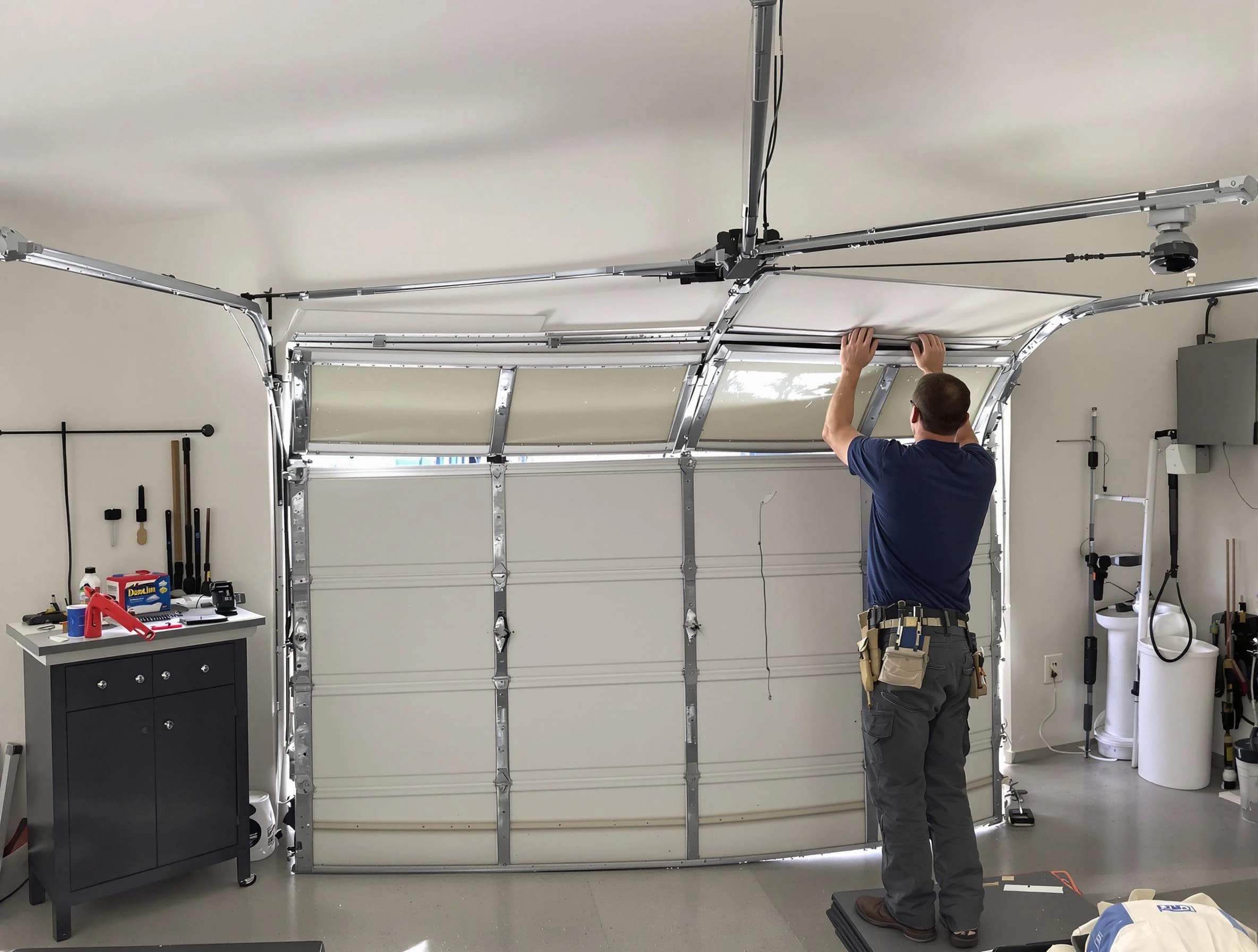 Farmington Garage Door Repair specialist performing precise section replacement on Farmington garage door