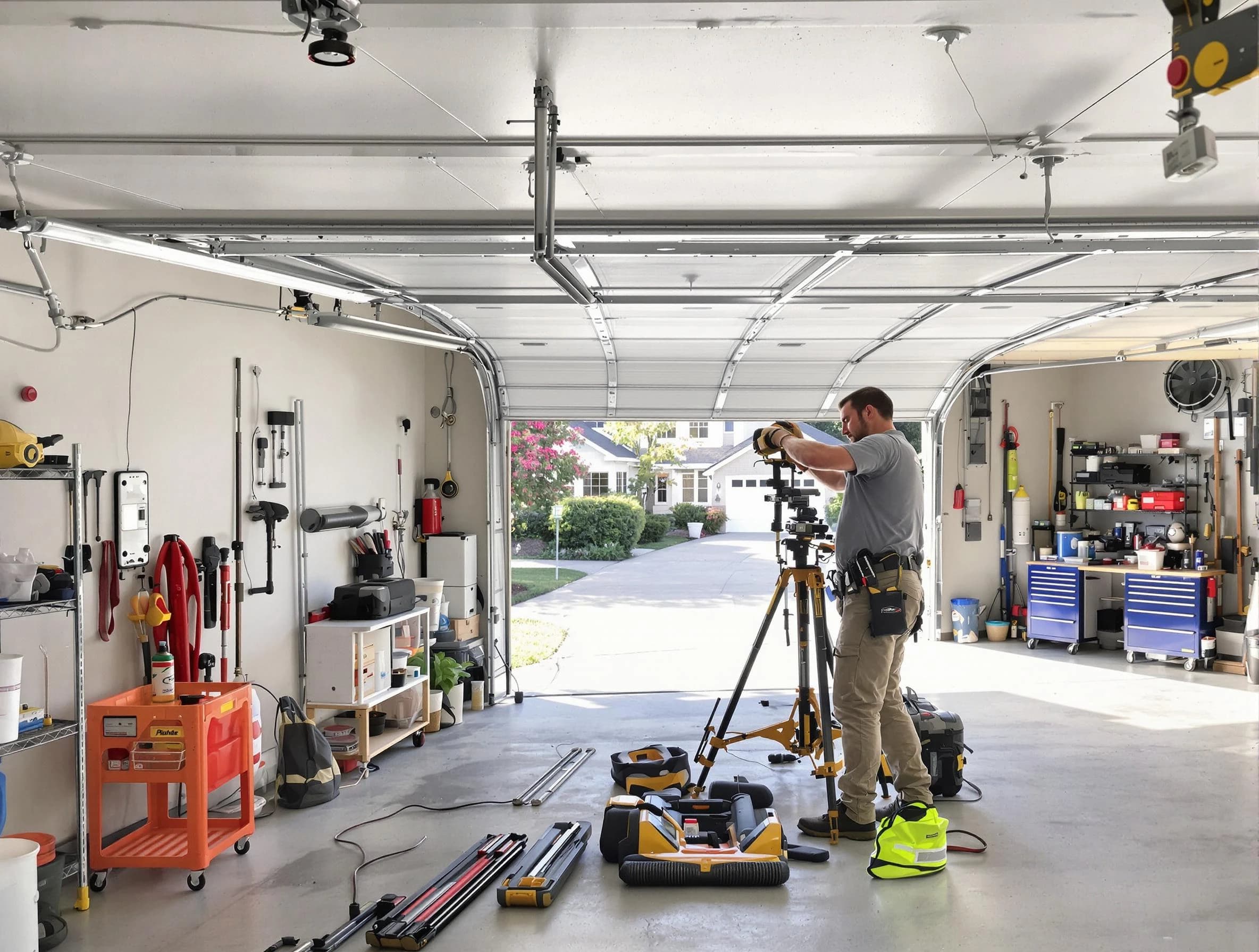 Farmington Garage Door Repair specialist performing laser-guided track alignment in Farmington