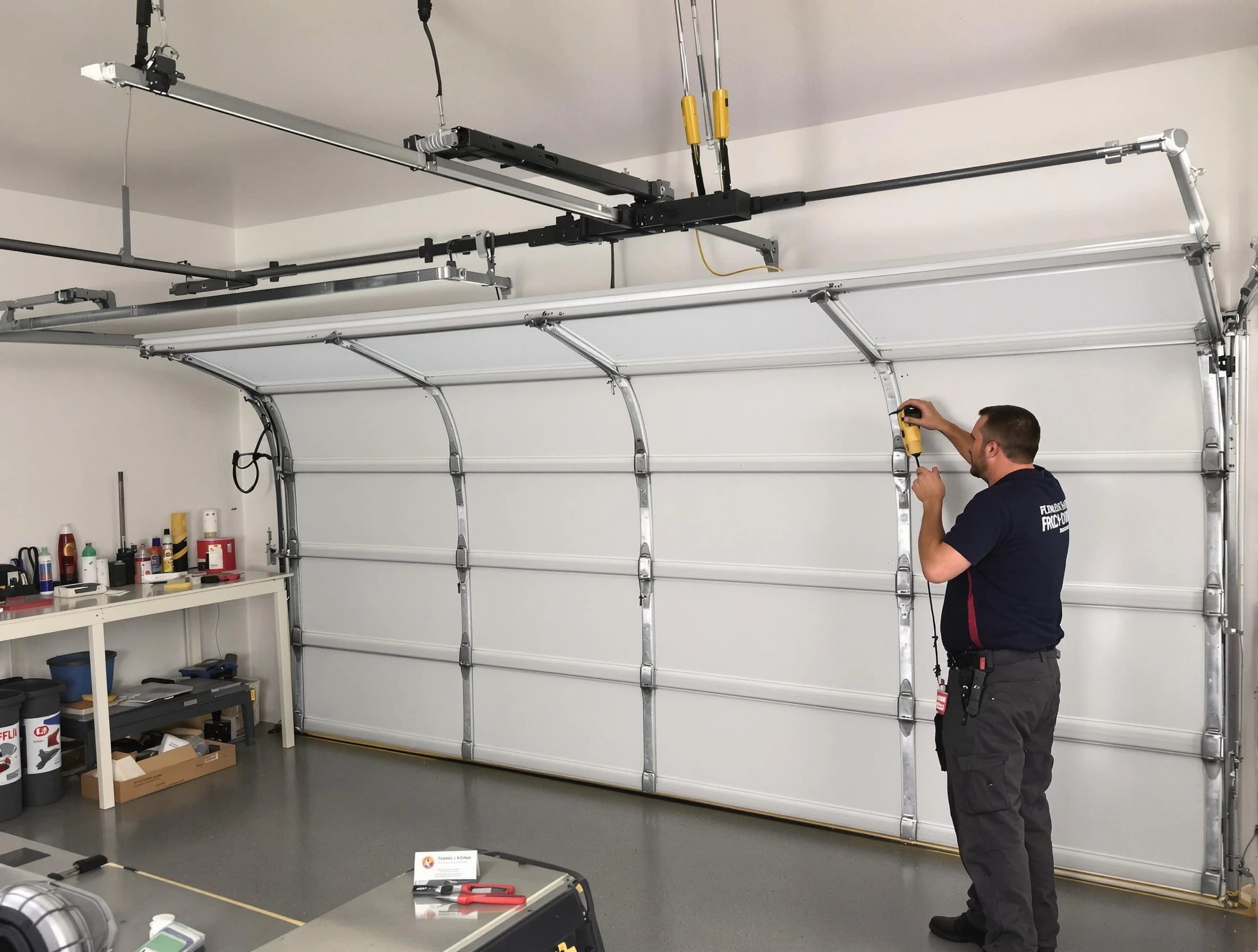 Farmington Garage Door Repair certified technician performing overhead door system repair in Farmington
