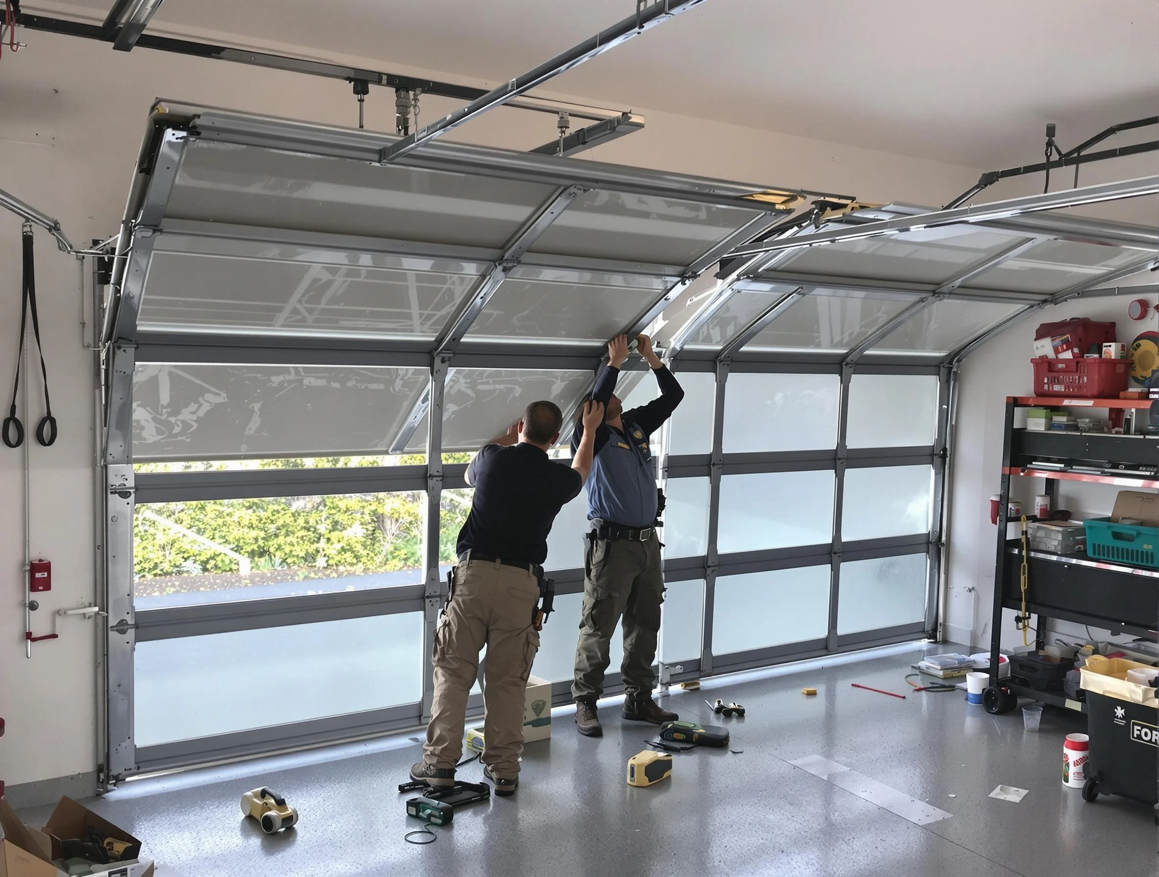 Farmington Garage Door Repair expert performing precise panel replacement on Farmington garage door