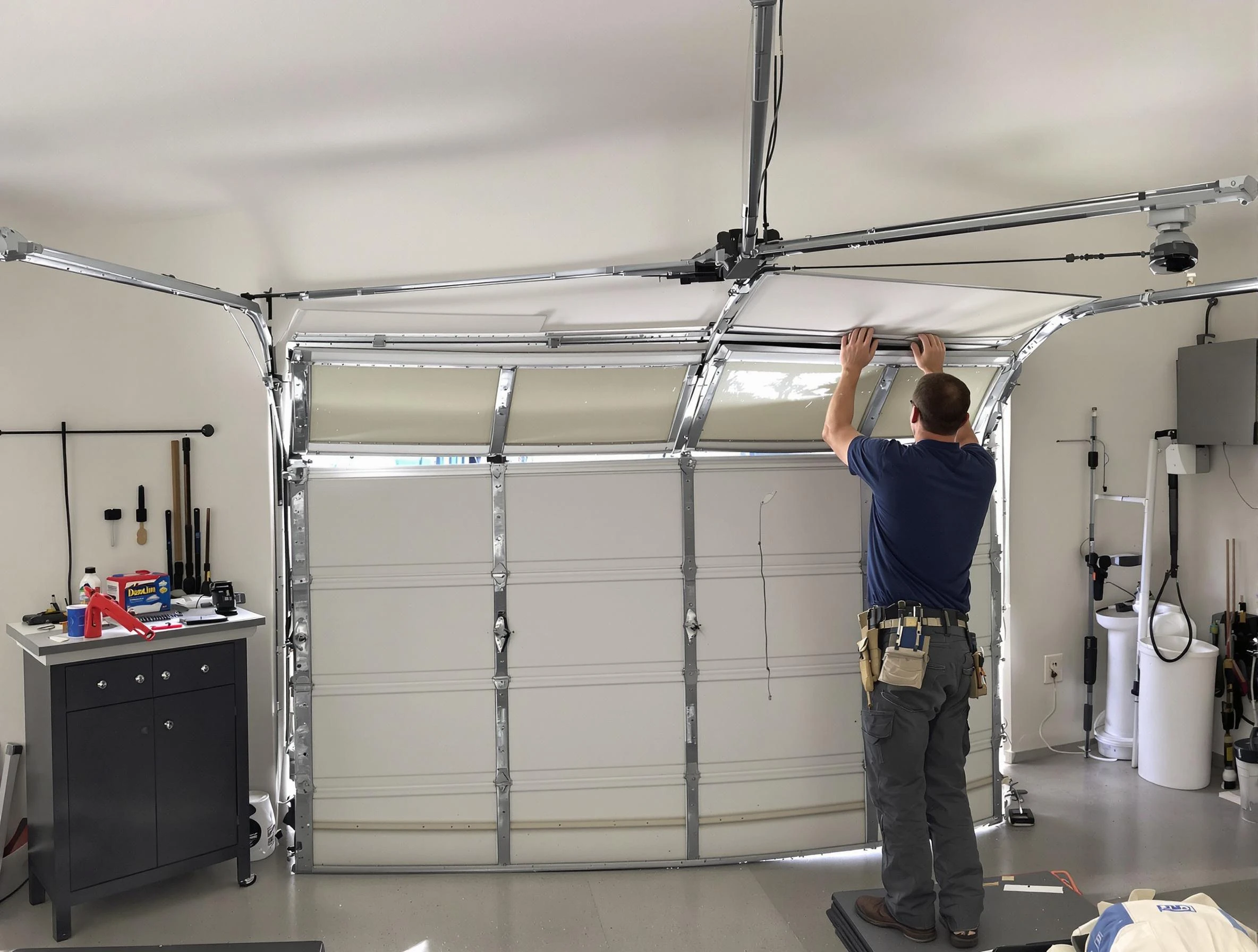 Farmington Garage Door Repair specialist performing precise section replacement on Farmington garage door